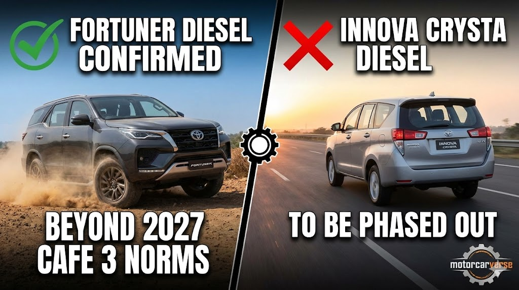 Toyota Fortuner Diesel Confirmed Beyond 2027 CAFE 3 Norms; Innova Crysta Diesel to be Phased Out